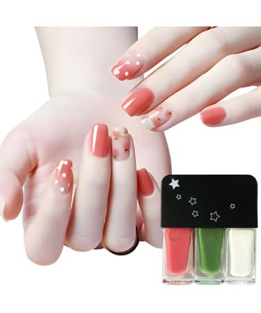 Coral Nail Polish Set 3 in 1 White Nail Polish Green Pastel Nail Polish Quick Dry & Long Lasting Nail Varnish Breathable Natural Nail Polish No Need Cure DIY Nail Art PolkaCandyHeart