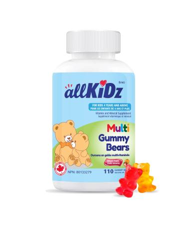 allKiDz Multivitamin Gummy Bears for Kids Children Complete Multi Vitamin Mineral Supplement 11 Essential Nutrients Including Folate Vitamin A B C D3 E and Zinc for Immune Health Natural Fruit Flavours Bear Gummies 110 Count