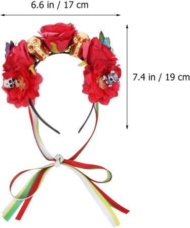 Minkissy Halloween Flower Headband Mexican Rose Flower Crown Skull Headpiece dia de los muertos Flower Crown (Red) - Buy Online on SooperMarket.com