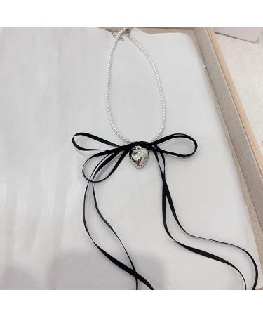 Oralgos Fashionable Heart Necklace with Loop | Adjustable Collarbone Chain | Imitation Pearls & Choker for Everyday Use Black - Buy Online on SooperMarket.com