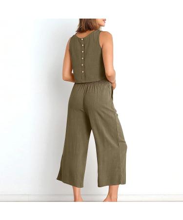 Women's Summer Two Piece Set - Sleeveless Crop Top and Capri Pants in Khaki - Size Medium - Buy Online on SooperMarket.com