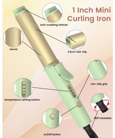 Mini Curling Iron 1 - Dual Voltage Travel Size for Short & Medium Hair | Adjustable Heat Fast Heating Includes Storage Bag & Gloves - Buy Online on SooperMarket.com