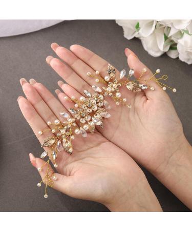 Bridal Flower Hair Vine Headpiece with Pearls - Gorais Bride Wedding Hair Accessories (B-Gold) - Buy Online on SooperMarket.com