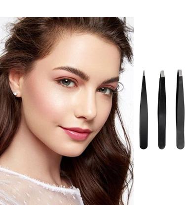 3pcs Stainless Steel Precision Eyebrow Tweezers Set with Storage Bag - Perfect for Plucking, Ingrown Hair and Facial Hair Removal - Buy Online on SooperMarket.com