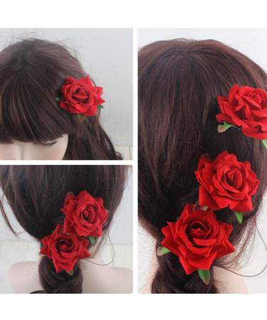4PCS Small Red Rose Flower Hair Clips - Bridal Hair Pins for Women and Girls - Buy Online on SooperMarket.com