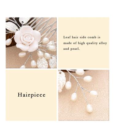Gorais Flower Bride Wedding Hair Comb | Pearl Bridal Hair Piece | Leaf Hair Accessory for Women/Girls (A-Silver) - Buy Online on SooperMarket.com