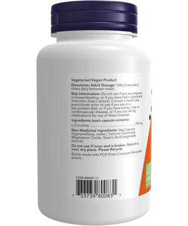 NOW Supplements L-Citrulline 750mg Capsules 90 Count - Buy Online on SooperMarket.com
