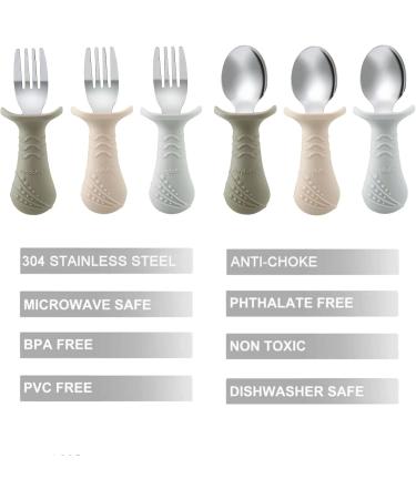 Pandaear 6-Piece Children's Cutlery Set | BPA-Free Silicone & Stainless Steel Baby Fork & Spoon | Anti-Choke Design | Ideal for 1-Year-Olds | Light Brown - Buy Online on SooperMarket.com