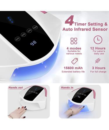 96w Rechargeable UV Nail Lamp | Cordless LED Light for Gel Nails | Portable Handle, Auto Sensor & 4 Timers | Professional Nail Curing Tool - Buy Online on SooperMarket.com