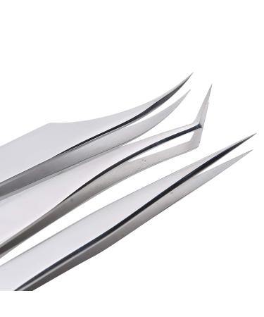 Premium Eyelash Extension Tweezers Set - 3-Part Silver Dolphin Tool for Perfect Fans - Buy Online on SooperMarket.com