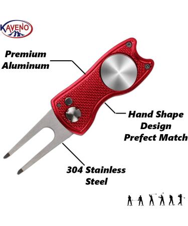 Kaveno Golf Divot Repair Tool - Foldable Stainless Steel Switchblade with Detachable Ball Marker - Red Fish Design - 2 Sets - Buy Online on SooperMarket.com
