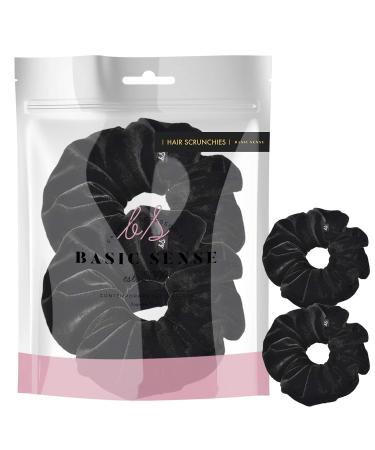 Luxurious Premium Quality Velvet Solid Classic Hair Ties/Bands for Hair Updo Ponytail Scrunchies 2pcs (Plain Black)