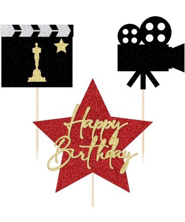 Qertesl Happy Birthday Movie Cake Topper Movie Night Cupcake Toppers Decoration Hollywood theme Cake Party Decoration. - Buy Online on SooperMarket.com