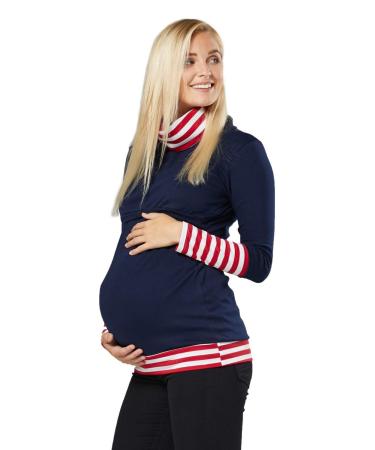 HAPPY MAMA Boutique Women's Maternity Nursing Jumper Sweeathirt 348 12-14 Navy and Red Stripes