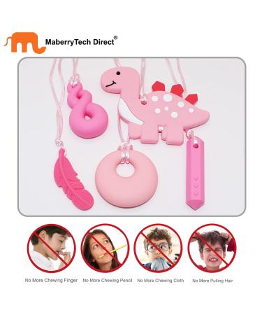 Chew Necklace 5 Pack for Sensory Kids - Pink Dinosaur Sensory Chew Toys for Autism, ADHD, Anxiety - BPA Free Silicone Stim Toy - Buy Online on SooperMarket.com