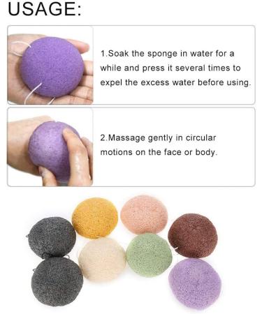 Konjac Wash Face Flutter Set - 8pcs Round Type Body Sponges for Deep Pore Cleansing and Exfoliation - Buy Online on SooperMarket.com