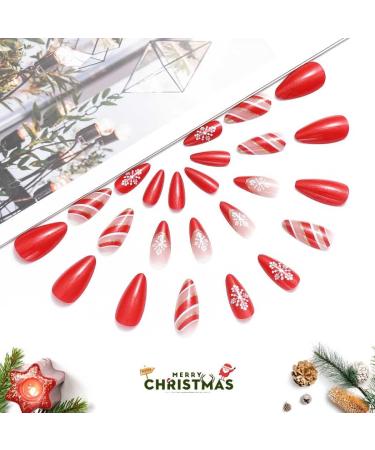 Vatocu Christmas False Nails - Short Red Press on Nails with Snowflakes, Elk, and Snowman Design - 24pcs Set for Women and Girls - Buy Online on SooperMarket.com