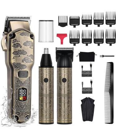 Hatteker Professional Hair Clipper Hair Trimmer Beard Trimmer Waterproof Hair Cutting Kit Barber Clipper Cordless Nose Trimmer Detail Trimmer