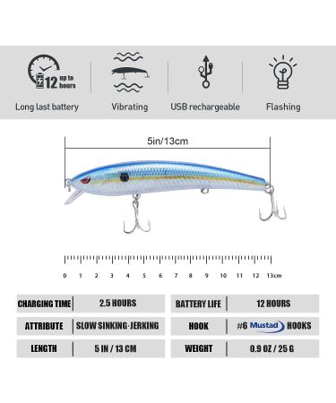 TRUSCEND Electronic Twitching Jerkbait LED Robotic Minnow Fishing Lure - USB Rechargeable - Slow Sinking Bass Lures - BlueGreen - Ideal for Freshwater, Saltwater, Ice, and Night Fishing - Buy Online on SooperMarket.com