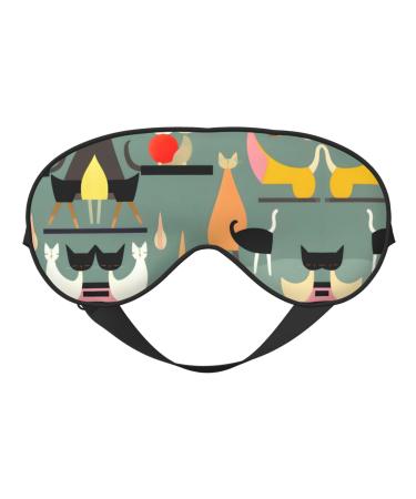 Mid-Century Modern Art Cats Soft Sleep Eye Mask Female Breathable Eye Patch Perfect for Travel and Relaxation