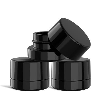 (200 Pack) 5ml Thick Black Glass Containers with Gloss Black Child Resistant Lids - Jars for Oil, Lip Balm, Wax, Cosmetics
