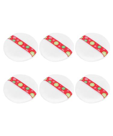 KALLORY Cotton Makeup Puff Loose Powder Puffs Round Cosmetic Puff Pads with Ribbon Snowflake Pattern (6 pieces)