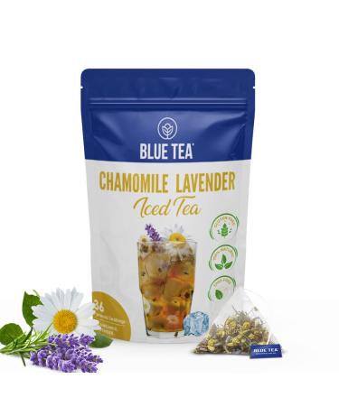 BLUE TEA - Chamomile Lavender Iced Tea (36 Tea Bags) | Refreshing cool beverage | Herbal Iced Brew Cold Brew Detox Calmness | Gluten-free | GMO-free |