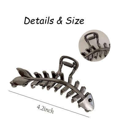 Gunmetal Fishbone Metal Hair Claw Clip - Elegant, Strong Hold for Thick/Thin Hair - Stylish Accessory for Women - Large Size - Buy Online on SooperMarket.com