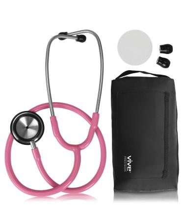 Vive Precision Dualhead Stethoscope - Dual Head Diaphragm Bell for Nurses, ER, Cardiology, Veterinary, Fetal Pediatrics Blood Pressure Kit - Double Barrel Chestpiece Device For Doctors, Students 1 Count (Pack of 1) Pink 1