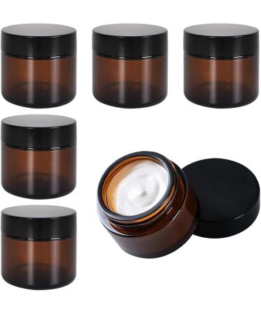 Thapncow 6 Pieces Empty Brown Glass Jars 30ml/50ml/60ml Empty Refillable Ointment Containers for Women Girls Cosmetics Creams Lotions Essential Oil Powder