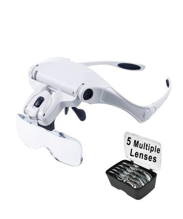 Magnifying Glasses Headset Wimayo Magnifying Glasses with Light and 5 Detachable Lenses(1X-3.5X) Headband Magnifier Magnifying Glasses for Jewellery Close Work Reading Watch & Electronic Repair