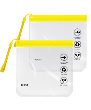ECOHUB Airport Security Liquids Bags EVA Airport Liquid Bag 20 x 20cm Airline Approved Clear Travel Toiletry Bag for Women Men Zip Lock Bags with Strap for Travel (2 pcs Yellow) Yellow With Carrying Handle