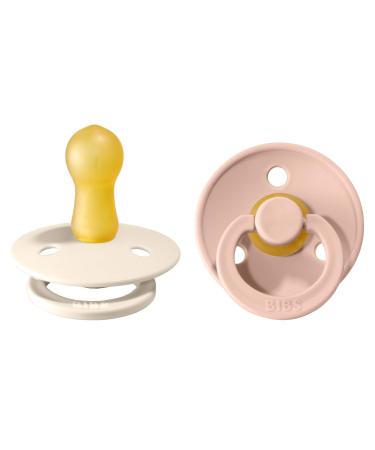 BIBS Pacifiers | Natural Rubber Baby Pacifier | Set of 2 BPA-Free Soothers | Made in Denmark | Blush/Ivory | Size 6-18 Months
