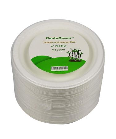 CantaGreen 6 inch Compostable Dessert Plates,100 Count Heavyduty Sugarcane/Bagasse and Bamboo Fibre Biodegradable Disposable Paper Plate 6" PLATES