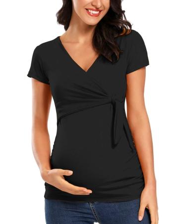 Love2Mi Women Maternity Breastfeeding Top | Long Sleeve V-Neck | Cute Maternity Clothes | Black - Short | Size L - Buy Online on SooperMarket.com