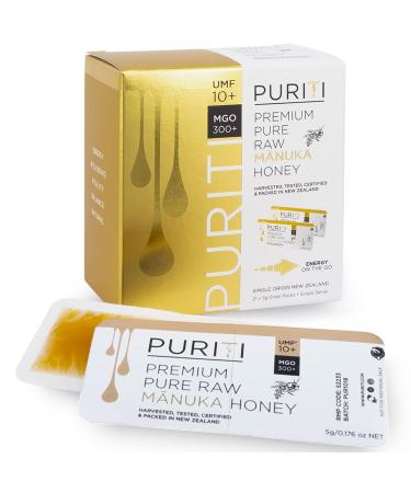 PURITI Genuine Raw Manuka Honey Snaps On The Go - UMF 10+ (MGO300+) 21 x 0.18oz Individual Snap Packets, Single Serve Honey Sticks for Tea, Travel & Snacks, Certified, Authentic Made in New Zealand