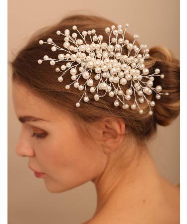 Deniferymakeup Pearl Bride Hair Clip Pearl Wedding Clip Bridal Hair Piece Wedding Hair Accessories for Women and Girls (Gold)