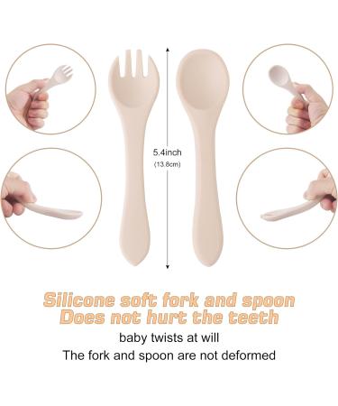 Qshare Baby Silicone Suction Plate with Spoon and Fork - Non Slip Divided Weaning Plates for Toddler (Beige) - Buy Online on SooperMarket.com