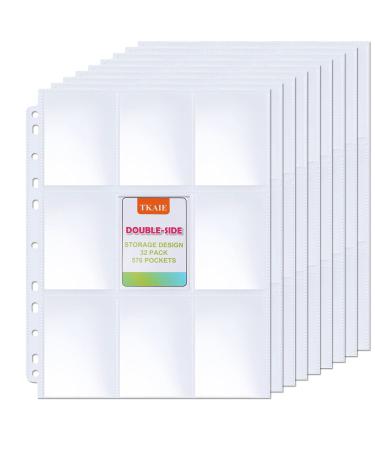 Double-Sided 576 Pockets Trading Card Sleeves Pages - Baseball Card Sleeves Fit 3 Ring Binder, 9 Pocket Page Protector for Standard Size Cards, Sport Cards, Game Cards, Business Cards 32 Pack