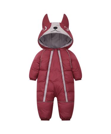 JiAmy Baby Girls' Snowsuits Romper Winter Hooded Jumpsuit Boys Infant Snow Wear Thick Outfits Burgundy 18-24 Months