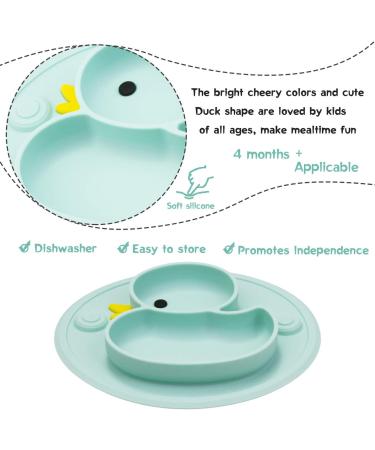 Non-Slip Baby Suction Plate | BPA-Free & FDA Approved | Dishwasher & Microwave Safe | Cyan/Rose Duck Design - Buy Online on SooperMarket.com