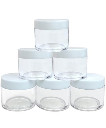 Beauticom 6 Piece 1 oz. USA Acrylic Round Clear Jars with Flat Top Lids for Creams Lotions Make Up Cosmetics Samples Herbs Ointments (6 Pieces Jars + Lids WHITE)