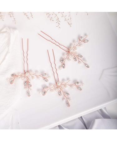 Chargances Crystal Bridal Pearl Hair Pins Set Wedding Rhinestone Hair Pins Elegant Pearl Beaded Wedding Hair Accessories for Women and Girls (Rose Gold) - Buy Online on SooperMarket.com