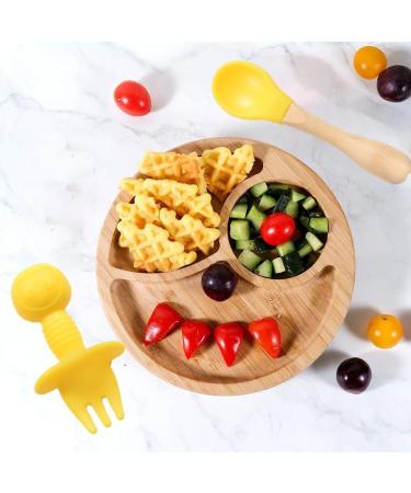Bamboo Baby Weaning Set - Suction Bowl, Plate, Spoon & Fork in Yellow - Buy Online on SooperMarket.com