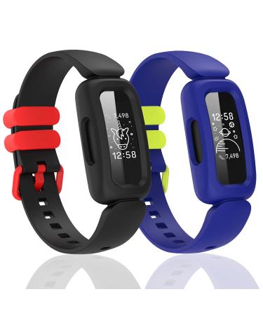 Silicone Bands for Fitbit Ace 3,Waterproof Soft Replacement Bands for Ace 3 Bands for Kids Boys Girls Bracelet Accessories Sports Band for Fitbit Ace 3 Activity Tracker (Black Blue)