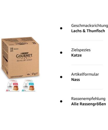 Buy Purina Gourmet Revelations Mousse Cat Food Salmon & Tuna in Sauce 48 Pack (57g Each) | International Shipping Available - Buy Online on SooperMarket.com