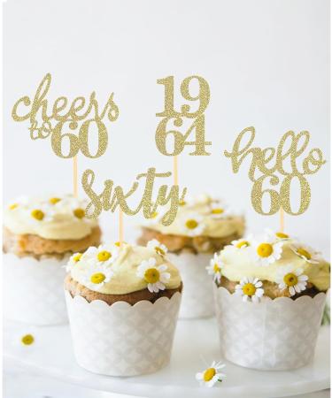 24 Pcs Glitter 60th Birthday Cupcake Toppers for Celebrating Sixty Years Old Birthday Party Decorations (Gold) - Buy Online on SooperMarket.com
