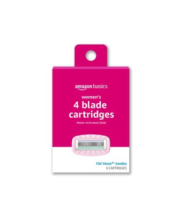 Amazon Basics Women's 4 Blade FITS Razor Refills for Women, FITS Amazon Basics FITS Handles and Venus Handles, Moisturizing Surround, 6 Refill Cartridges, 1 Pack of 6 6 Refills