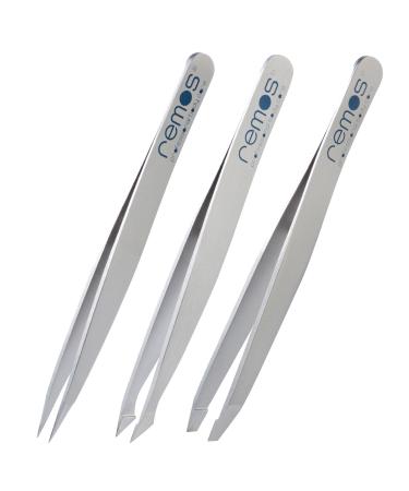 REMOS tweezers set 3-piece with eyebrow splinter & combination tweezers in satin 3-piece satin