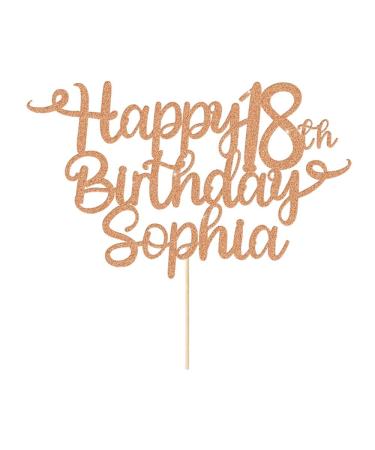 Personalised Cake Topper Happy Birthday Cake Topper 11 Colours Cake Toppers Cake Decorations Glitter Cake Topper for 1st 10th 16th 18th 20th 21st 30th 40th 50th 60th 70th 80th (Rose Gold)